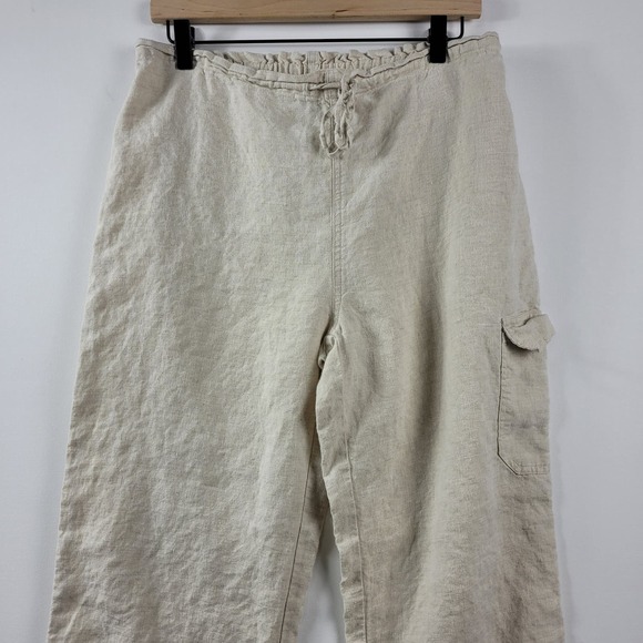 St John's Bay Women's Linen Cargo Pants Pull On Straight Leg Tan Size Medium - Picture 1 of 12
